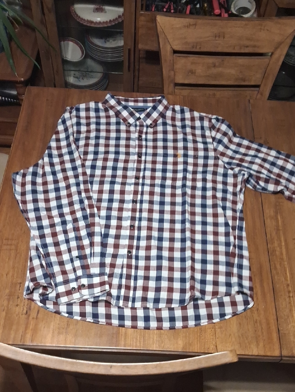 Men's Check Button-Down Shirt in Navy, Brown & White